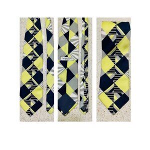 Luciano gatti 100% Silk Necktie Art Deco Print handmade Italy blue yellow